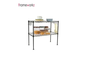 Heavy-Duty Metal Wire Rack Shelf 2 Shelves Kitchen Countertop Storage Organiser Kitchen Rack Stand with Hooks