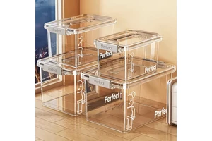 GREENSIDE Desktop Plastic Transparent Stackable Dust-proof Storage Box with 2L Capacity for Cosmetics Snacks & Sundries