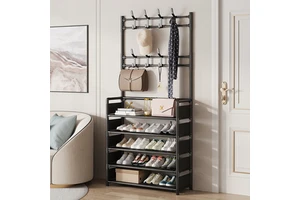 Wholesale 4/5 Layer Easy Assembly Modern Design Metal Shoe Storage Rack Hooks Multi-Purpose Shoe Rack Stands for Entryway Closet