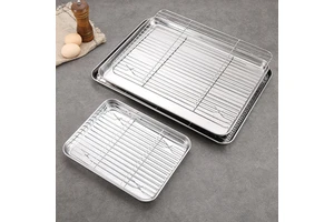 Multifunction Restaurant Household Item Rectangular Tray 430 Stainless Steel Serving Tray With Cooling Rack