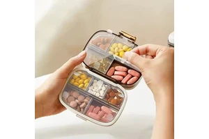 Portable Rectangular Plastic Medicine Storage Box with Removable Bottles for Travel Medication Management