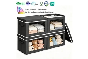 Modern Non-Woven Fabric Storage Box With PP Board PVC Window Folding Design 20-35L Capacity Convenient Clothes Organizer