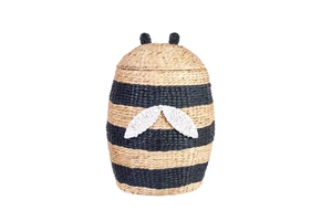 Eco-friendly Creative Water Hyacinth Woven Basket with Lid for Storage Bee-shaped Design Wholesale Price from Vietnam