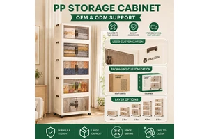 Wholesale Domitory 5-Tier Foldable Plastic Storage Box with Wheels Mobile Stackable Organizing Cabinet Installation-free PP