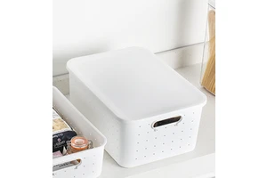 Medium Size Stackable PP Plastic Organizer Box Bathroom Closet Category Label Sundries Clothes Storage Basket With Handle