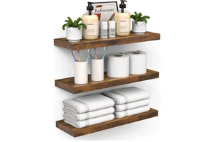 3-Piece Country Style Wooden Wall Floating Shelf Strong Storage for Bathroom Bedroom Kitchen Living Room for Home Decoration