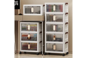 Clear View Foldable Plastic Storage Box with Side Opening for Easy Access for Bathroom Food Clothing Storage