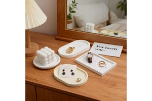 Art Deco Concrete Jewelry Storage Tray with Still Life Pattern for Photography Posing Necklace Ring Earrings Display Decoration