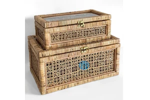 Modern Home Decorative Sustainable Design Versatile Cane Rattan Storage Box with Glass