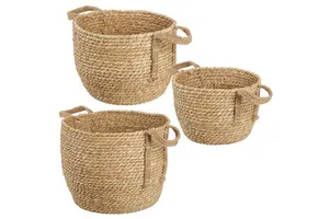 Decorative Round Straw Woven Rope Storage Blanket Basket