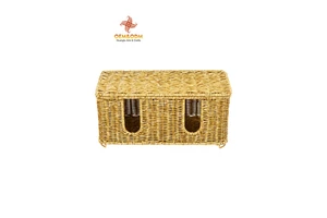 Modern Eco Friendly Handmade Rectangle Hide Power Cord Willow Other Plastic Wicker Storage Baskets Box With Lid Desktop