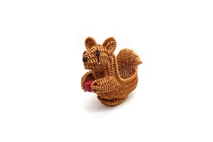 Modern Premium Rattan Storage Basket in Squirrel Design Animal Shape Organizer for Nursery or Living Room Home Décor