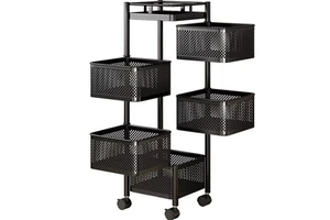 Mobile Four-Layer Carbon Steel Sustainable Black Standing Kitchen Storage Racks Shelving Multifunction Flexible Display Shelves