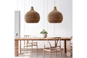 Wholesale Rustic Rattan Hanging Lamp Handcrafted Wicker Pendant Light Handmade Boho Rattan Chandelier For Dining Room