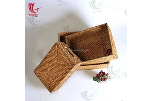Viettime Craft Rattan Wicker Storage Baskets with Handle Natural Color Eco-Friendly & Washable Custom Size