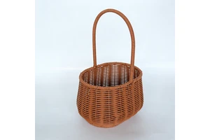 Wholesale Round Rattan Basket With Handle Brown Handwoven Rattan Flower Basket For Wedding & Party