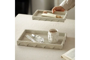 Lishi Bohemian Retro Beige Imitation Travertine Tray Christmas Desktop Ornament Bathroom Storage Decorative Household Sundries