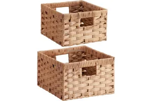 JY Handwoven PP Wicker Storage Basket Waterproof Rattan Basket With Built-in Handles Rectangle Baskets