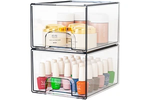 2 Pack Stackable Design Pull Out Drawer Organizer Clear Storage Bins