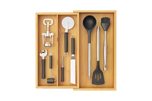 Modern Bamboo Multifunction Expandable Eco-Friendly Cutlery Tray Storage Organizer for Kitchen Drawers