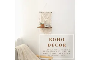 1Single Tier Macrame Boho Wall Hanging Shelf Handmade Bohemian Woven Plants Storage Decor Home Decoration Birthday Living Room
