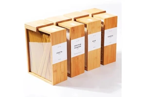 Kitchen Food Container Bamboo Plastic Cereal Container With Lid 3L Storage Dispenser For Cereal, Rice, Flour, Snack, Candy