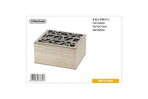 Set of 3 Decorative Wooden Storage Boxes with Square Window 18x18x9cm for Organizing and Display