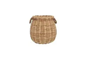 High Quality Eco-Friendly Natural Rattan Round Beach Storage Basket Handle Vintage Style Multifunction for Food Wicker Flowers