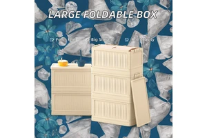 Home Modern PP Plastic Injection Molded Multifunctional Large Capacity Foldable Storage Box with Pulley and Lid
