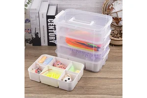 29651 Stackable Plastic Storage Bins With Handle Craft And Tackle Storage Box For Artwork Beads And Sewing Supplies