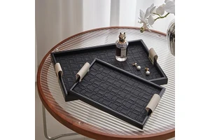 Waterproof Leather Storage Tray Plate Dishwasher Safe Striped Pattern Deluxe Grade for Hotel Beauty Salon Restaurant Use