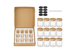 Wholesale 12pcs Pack Airtight Borosilicate Glass Spice Jars Set With Bamboo Lids And Minimalist Labels For Food Pantry Storage