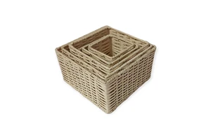 Square-shaped Natural Wicker Hand-woven Wholesale Price Rattan Baskets with Handles for Organizer Storage Tabletop & Household