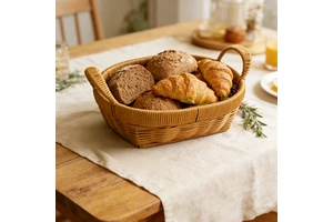 Modern Simplicity Eco-Friendly PP Rattan Wicker Woven Storage Baskets for Home Use with Fruit Vegetables Bread Basket