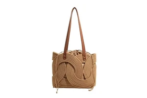 Handmade Braided Cotton Rope Round Tote Handbag Bohemian Solid Color Summer Vacation Travel Beach Shoulder Bag
