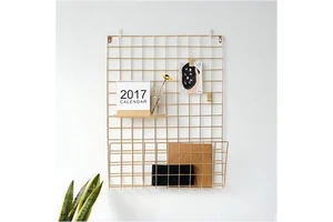 Nordic Minimalist Modern Metal Grid Wall Hanging Storage Basket Iron Wire Wall Decor Organizer for Home Office Study Living Room