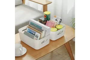 Plastic Storage Basket Three Sizes Rectangular Large Capacity Stackable Portable for Kitchen Bedroom Office