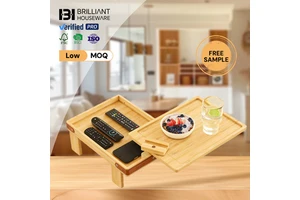 BH Bamboo Sofa Arm Tray 360° Rotating Storage Organizer for Fits 6.7-9.7 Inch Wide Couch