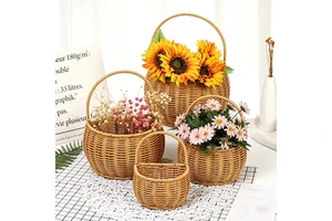 HN Handmade Eco-Friendly PP Rattan Woven Modern Simple Storage Rack Kitchen Bathroom Toilet Decoration Wall-Mounted Iron Basket