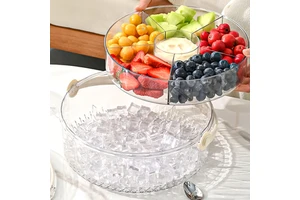 Kitchen Sealed Portable Plastic Spice Container Snack Storage Snackle Clear Divided Serving Veggie Tray Box With Lid and Handle