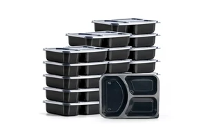Microwave Safe 3 Compartments Black Transparent Lid ToGo Boxes Disposable Sealed Food Meal Prep Container