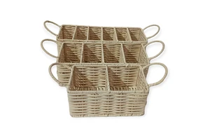 Natural Bamboo Wicker Hand-woven Wholesale Cheap Rattan Picnic Baskets with Compartments & Handles Tabletop & Kitchen Organizer
