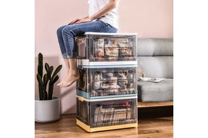 Large Transparent Foldable Plastic Storage Box for Home Use Organizing Clothes Snacks Books Toys