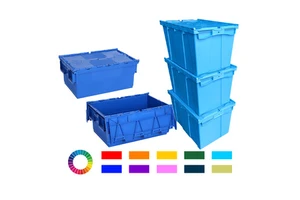 Heavy Duty Stackable Plastic Moving Tote Box Attached Lid Container Manufacturer for Warehouse, Logistic Storage