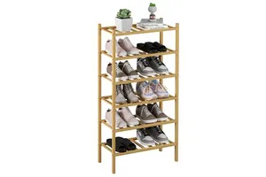 6 Tier Bamboo Small Shoe Rack,Bamboo Wooden Freestanding Shoe Shelf Storage Ogranizer for Closet Entryway Stackable