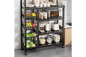 Multi-Layer Kitchen Storage Rack with Metal Basket for Storing Vegetables Fruits Dinnerware