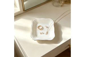 Luxury Modern Geometric Blank Ceramic Cosmetic Storage Tray Gold Rim Multi-Functional Heat Resistant Home Decor Wedding YUMEI