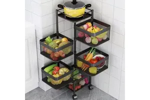 Thickened Rotatable Metal Kitchen Storage Rack; Household Fruit Vegetable Snack Organizer; Freestanding Mobile Foldable