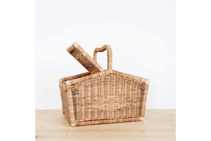 Bohemian Style Eco-Friendly Rattan Woven Rectangular Picnic Basket with Multifunction Design