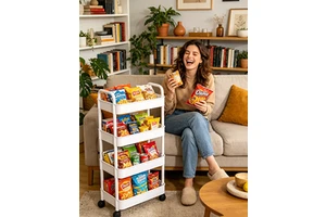 Storage Rack, Freestanding Wheeled Utility Cart, Mobile Food & Snack Shelf For Household Toilet Living Area